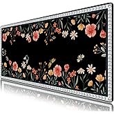 AIMSA Black Desk Mat for Keyboard and Mouse, XL Mouse Pad with Non-Slip Rubber Base, Floral Computer Mats for Desktop, Butterfly Flower Large Mouse Pad for Gaming, Office