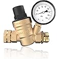 RVGUARD RV Water Pressure Regulator Valve, Brass Lead-Free Adjustable Water Pressure Reducer with Gauge and Inlet Screen Filt