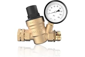 RVGUARD RV Water Pressure Regulator Valve, Brass Lead-Free Adjustable Water Pressure Reducer with Gauge and Inlet Screen Filter for RV Camper Travel Trailer