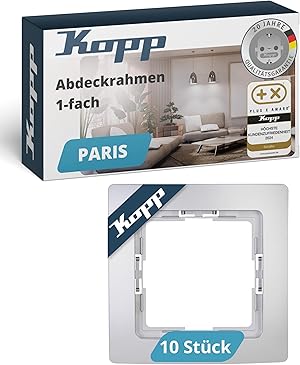 Kopp PARIS 1-fach Abdeckrahmen in Silber - 10 Stück - 83 x 83 x 9,5 mm - Rahmen für Steckdosen & Schalter - Stilvoller Steckdosenrahmen aus Kunststoff - Hochwertiger Lichtschalter-Rahmen