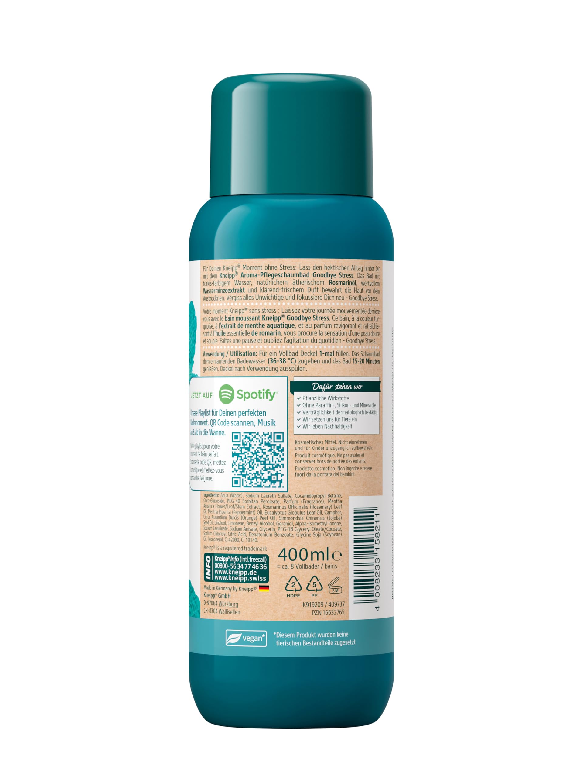 Kneipp Aroma-Pflegeschaumbad Goodbye Stress - Badezusatz mit ätherischen Ölen aus Rosmarin & Wasserminze für weniger Stress & positive Energie - erfrischender Duft - 400ml 2