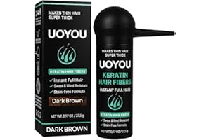 UOYOU Dark Brown Hair Fibers for Thinning 27.5g Bottle With Applicator | Natural Keratin Concealer for Hair Loss | Building Fibres Powder for Men and Women