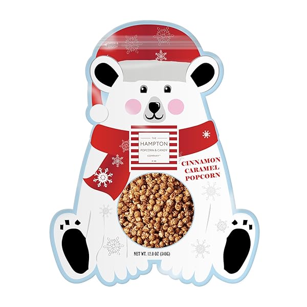 CINNAMON CARAMEL POPCORN RESEALABLE POLAR BEAR SHAPE BAG,...