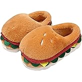 LRYAOAN Unisex Adults Home & Kitchen Casual Playful Cotton, EVA Plush Slippers, Brown, Size: Unisex, Non-Slip EVA Sole, Memory Foam Insole, Washable, Hamburger Design