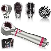 4-in-1 Detachable Blowout Brush - Negative Ionic Hot Air Styler with 4 Brush Heads for Drying, Volumizing, Curling & Straightening with ALCI Safety Plug, 3 Heat Settings