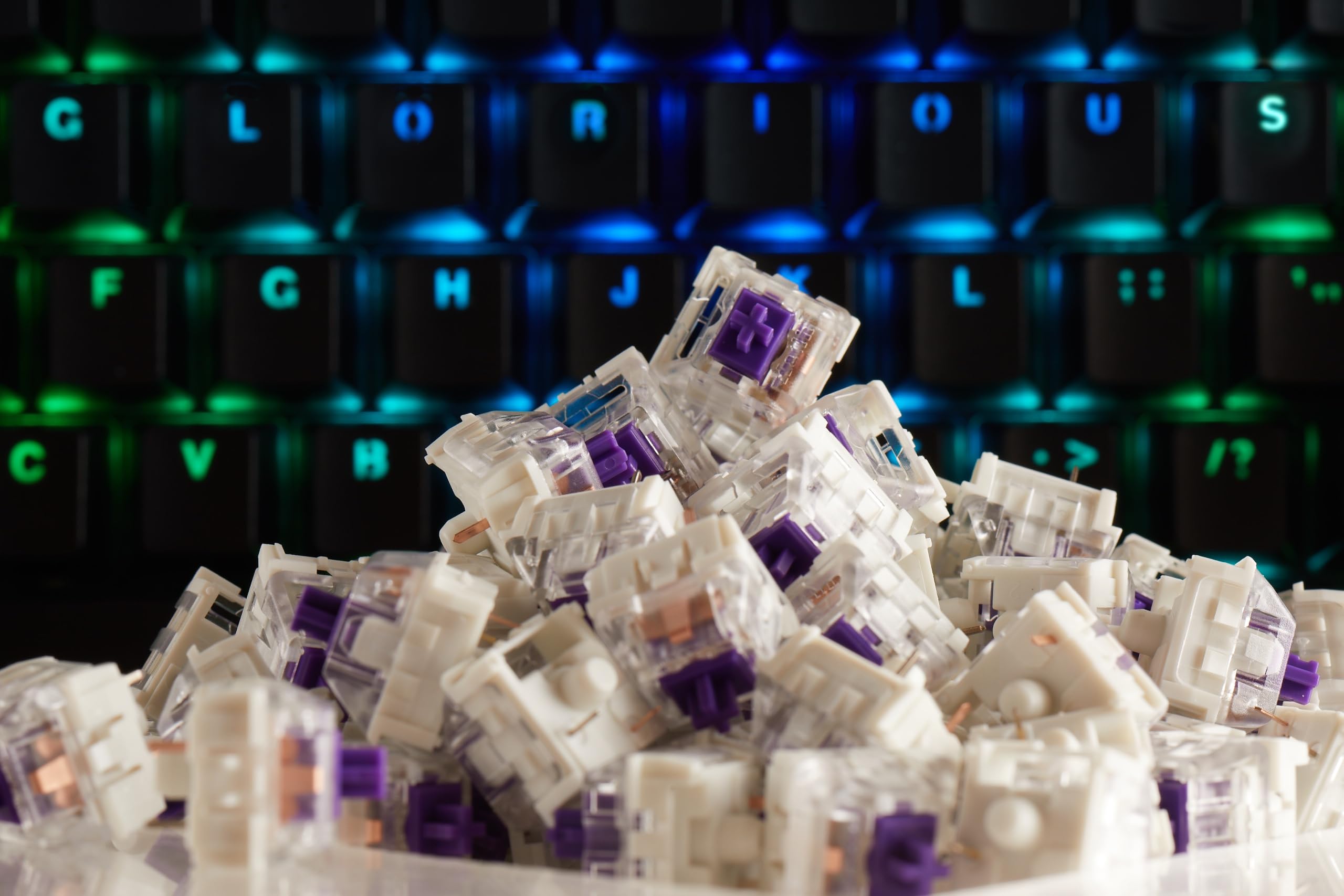 GLORIOUS Gaming 120x Kailh Mechanical Keyboard Switches (Purpur) - Taktil & sanft, 50g Auslösegewicht, Pro-Schalter, 3-Pin-Anschluss, SMD-LED-kompatibel - Kailh Purple 6