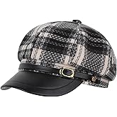 Women Fashion Octagonal Newsboy Hat, Retro Plaid Paperboy Cabbie Cap French Style Beret Hat for Ladies Girls