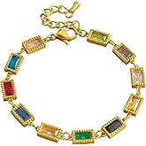 Dainty Gold Plated Multicolor Crystal Bracelet for Women - Elegant Colorful Gemstone Tennis Bracelet with Rainbow Cubic Zirconia