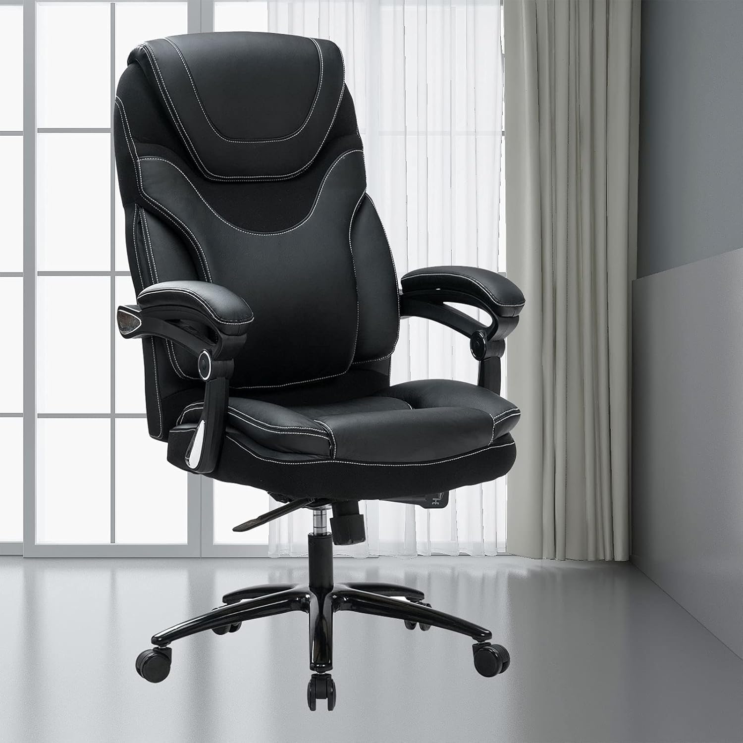KCREAM Executive Office Chair, Computer Chair with Thick Padded Armrest and Lumbar Support for Home & Office, Bonded Leather Executive Chair, Big and Tall Ergonomic Computer Desk Chair: Kitchen & Dining
