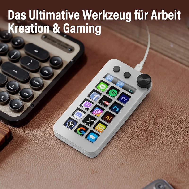 N1 3-in-1 Macro Keypad:15 LCD Keys,Numpad& Calculator-Programmable Stream Controller Deck&Studio Controller for Streaming,Work,Gaming(Mac 14.0+/Win10+)-White