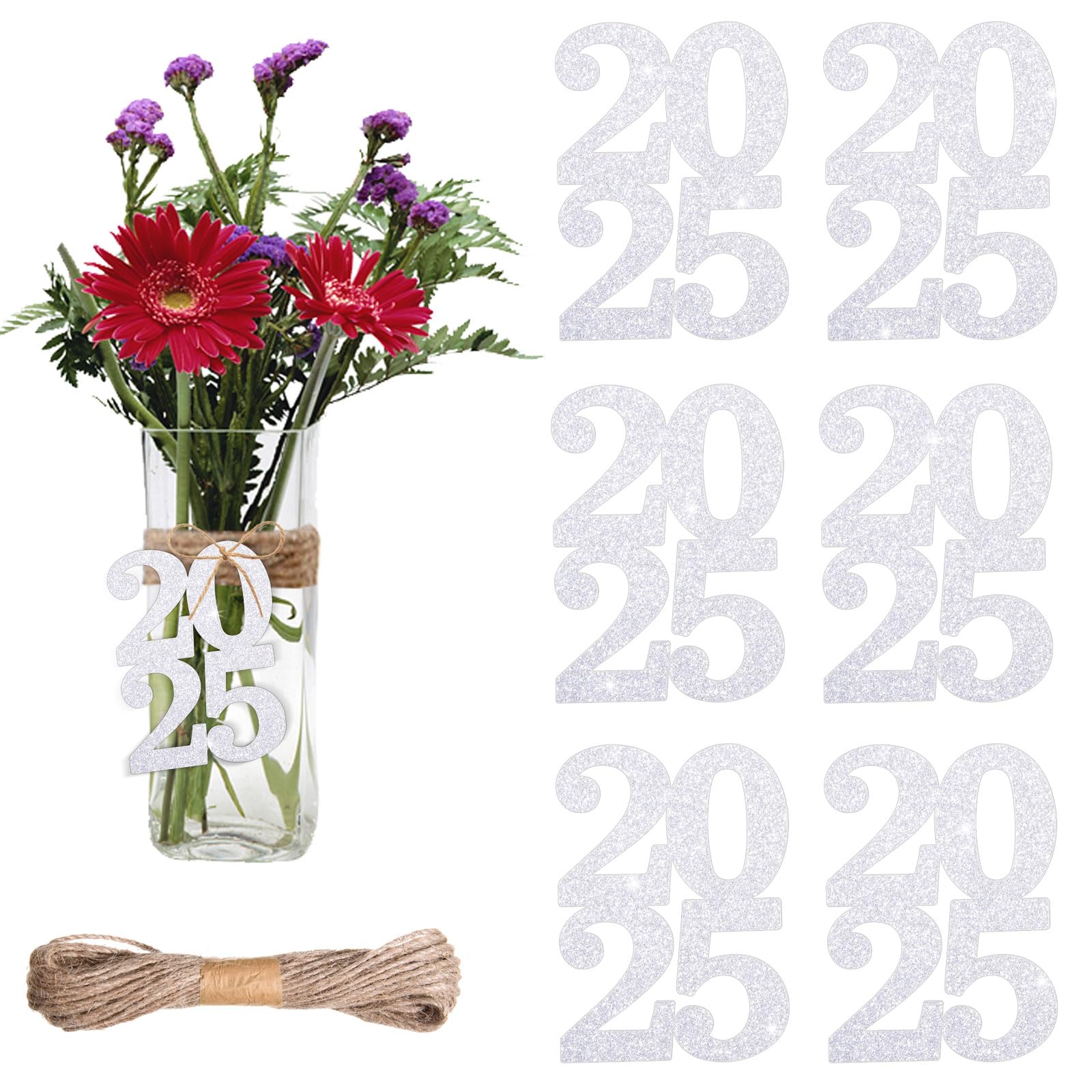 Photo 1 of  4 PACK 24 Pieces Glitter 2025 Cutouts Tags Decorations Double Side 2025 Graduation Cutouts 2025 Graduation Centerpiece 2025 New Year Decorations for New Year Party Supplies Favor(Silver, 2025)