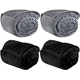 Peryiter 4 Pcs Fleece Throw Blanket Bulk Sofa Blanket Fuzzy Plush Warm Soft and Breathable Lightweight Throw Blankets for Couch for Living Room Bed Travel Couch Sofa(Black, Dark Gray,50'' X 60'')