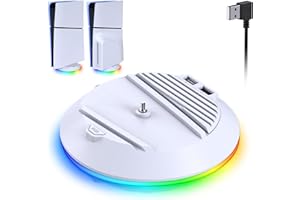 LIFUFUTEE Vertical Stand for PS5 Slim Console Disc & Digital, PS5 Accessories-Stand Base for PlayStation 5 Slim Consoles with Light, USB Ports, Screw
