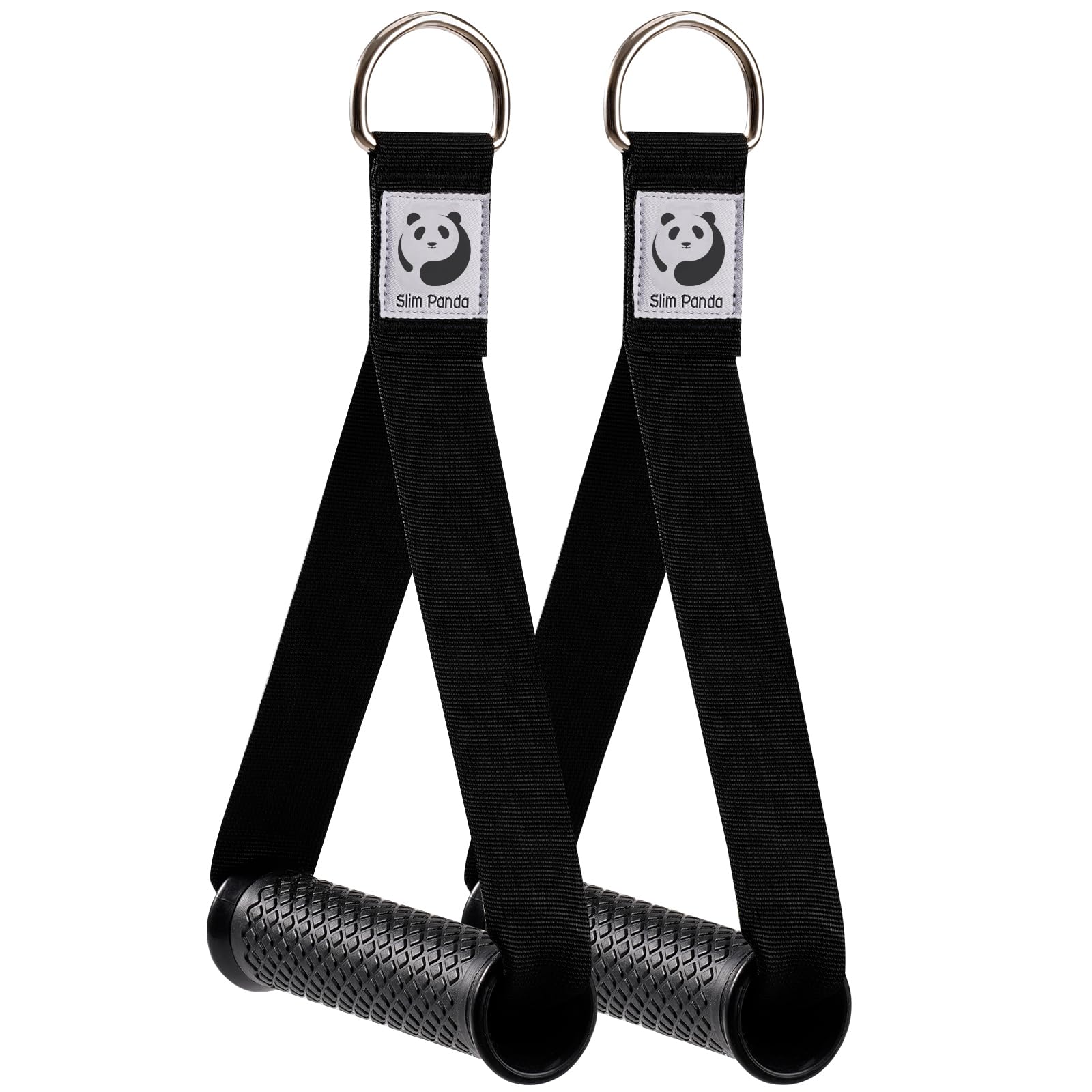 Slim Panda Exercise Handles, Resistance Band Handle, Heavy Duty Handle Attachments for Cable Machine, Pull Down Home Gym for Fitness, Workout, Crossover Tricep Exercise (Black-Pro-Rubber)