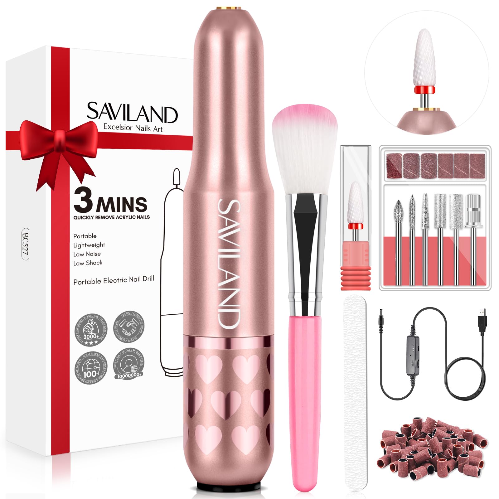 SAVILAND Acrylic Electric Nail Drill : Exclusive Love Series Portable Efile Nail Drill Machine Professional Complete Drill Bits for Remove Acrylic Nails Manicure & Toenails Nail Care Home Salon DIY - Image 7
