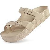 Weweya Womens Sandal with Arch Support - Adjustable Buckle Straps Beach Slides - Summer Lightweight Flip Flops Sandals