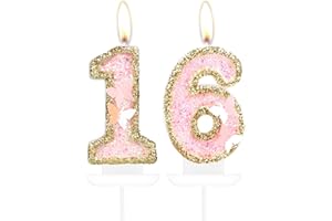 iNINGER Birthday Candle,Butterfly 16th Birthday Party Decorations for Women/Girl,Gold Pink Birthday Number 16 Candle,2.75" Large Glitter Birthday Candles Wedding Cake Topper Anniversary Party Decor