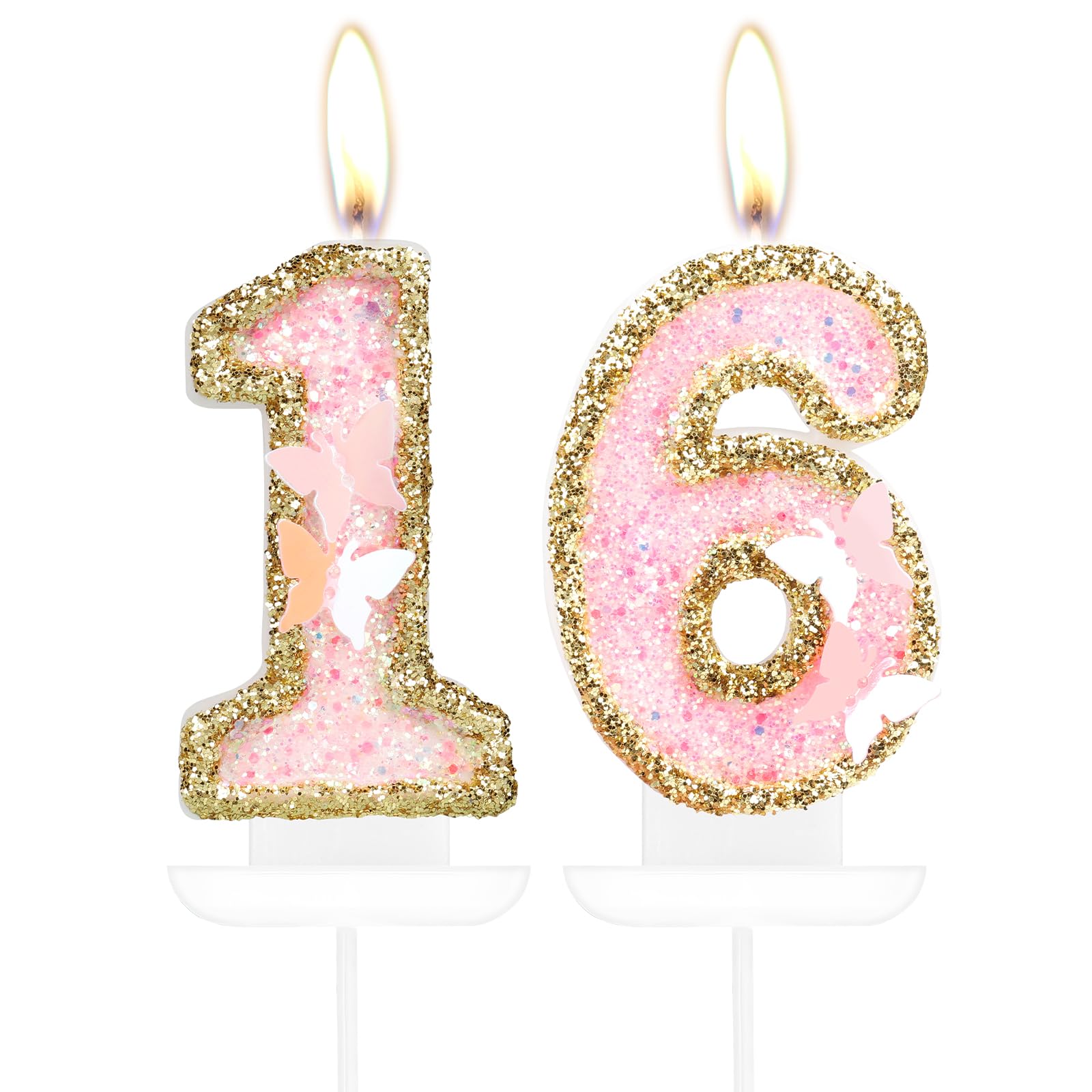 Pink Gold Butterfly 16th Birthday Candles, Pink Gold Candles Cake Toppers for Cake, Girls 16th Birthday Decorations,Butterfly Number 16 Candle Cake Topper for Girls Birthday Party,Wedding Suppiles