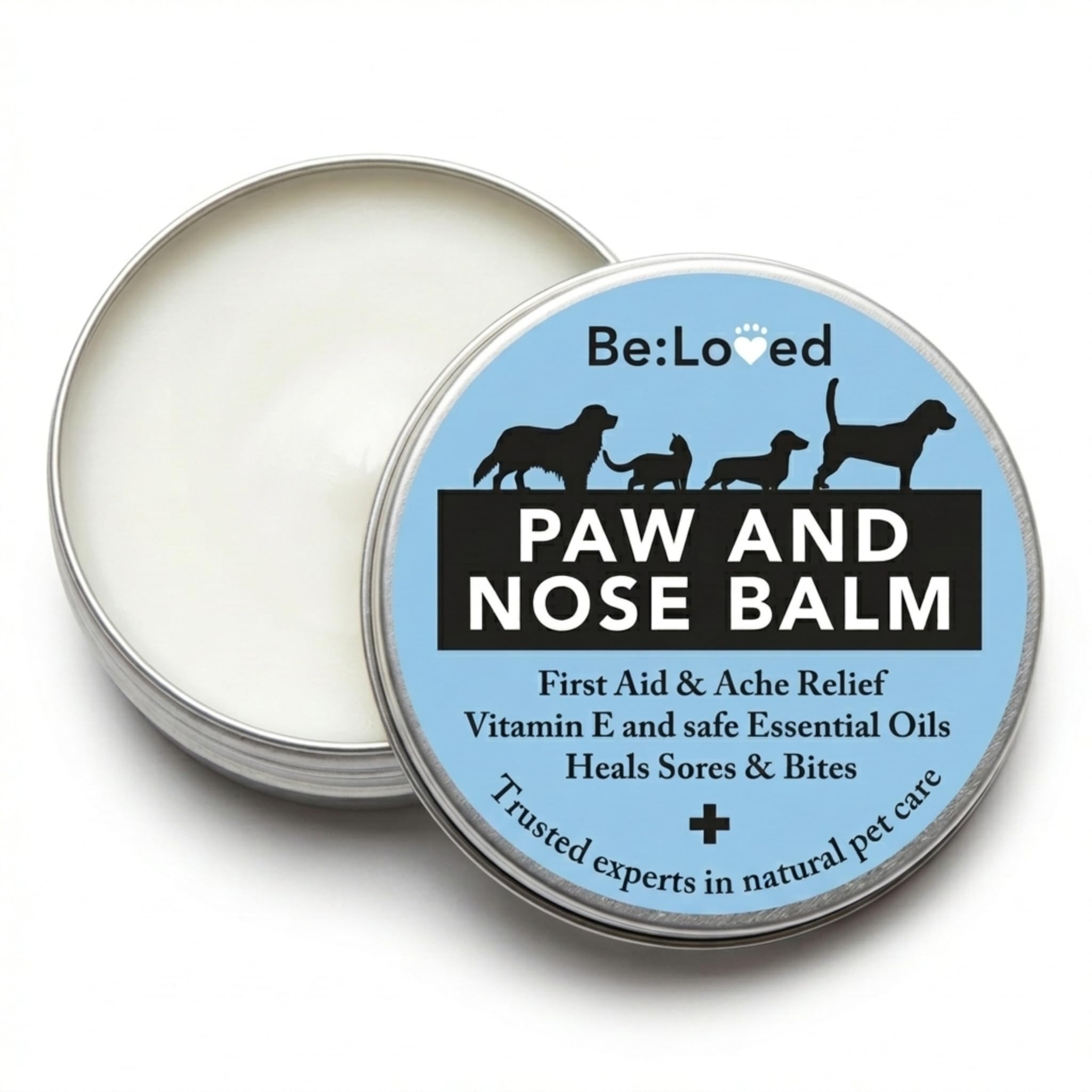 Be:Loved - Be:Safe First Aid Dog Nose & Paw Balm - Natural Relief for Scratches, Grazes and Minor Irritations - With Vitamin E, and Shea Butter - Handmade in the UK - 60g