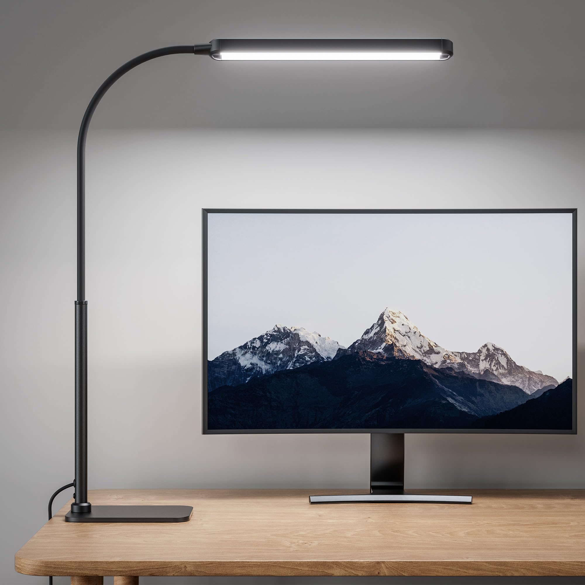 SUPERDANNY Eye-Caring LED Desk Lamp with Base 360° Flexible Gooseneck Work Lamp Touch Control 3 Light Colors Smooth Dimming Task Lighting Reading Light for Home Office College Dorm, Black Image