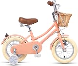 Glerc 12 Inch Kids Bike for Girls Peach with Basket Stabilisers Bell view 2