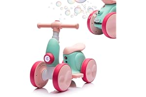 JoyRydz 6V Electric Baby Balance Bike with Bubble Machine,4 in 1 Toddler Balance Bike w/Remote for 1 Year Old Boys Girls Kids Bubble Bike Ride on Toys w/Powered Motor,Music,LED Lights (Green&Red)