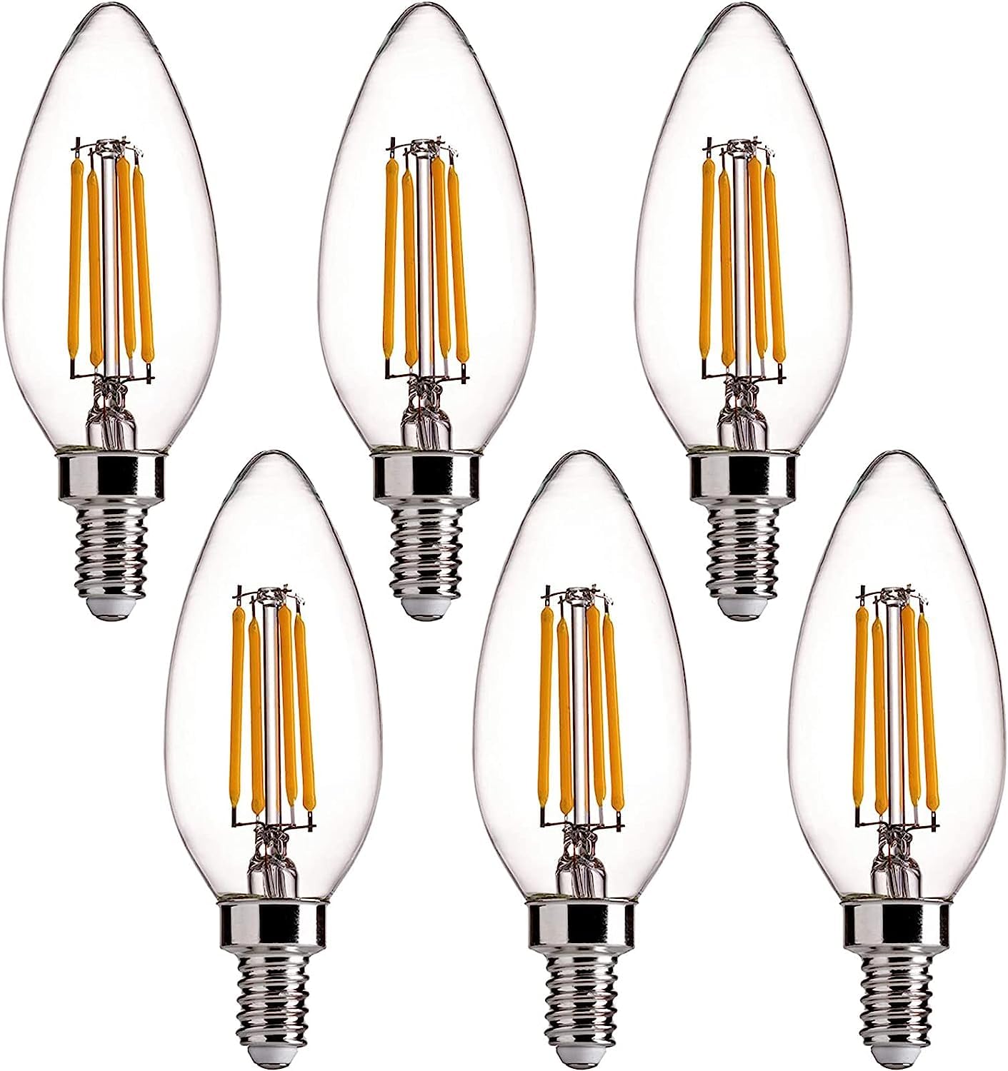 FLSNT E14 LED Candle Bulb, 40W Equivalent, 4W C35 Screw, 2700K Warm White, 450LM, Clear Glass, Non-Dimmable, Pack of 6 — image 1