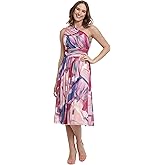 London Times Women's Ruched One Shoulder Mesh Midi Dress Guest of Occasion Wedding Event