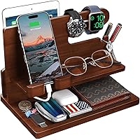 Gifts for Men Wood Phone Docking Station for Men Nightstand Organizer Charging Station Cell Phone Stand Desk Organizer Bedsid