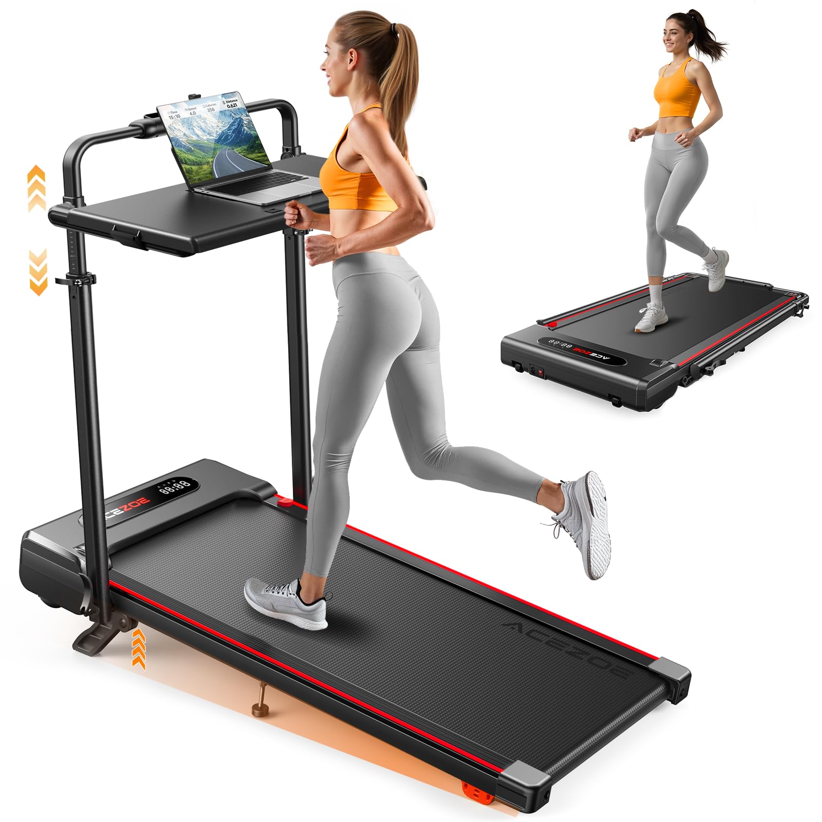 Photo 1 of Acezoe 3 in 1 Under Desk Treadmill with 10% Incline, Walking Pad Treadmill with Removable Desk Workstation, Adjustable Height for Different Need, Foldable for Home Small Office