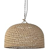 Arturesthome Rustic Woven Dome Pendant Light, Hemp Rope Basket Lampshade Coastal Hanging Lighting Fixture, Adjustable Vintage