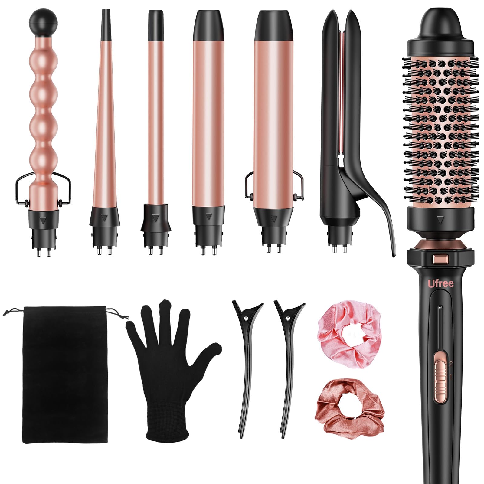 Photo 1 of Ufree 7-in-1 Curling Iron Set with Interchangeable Ceramic Barrels, Curling Wand Set with Thermal Brush, Hair Straightener and Wand Curling Iron, Versatile Styling Hair Curlers Set, Gifts for Women