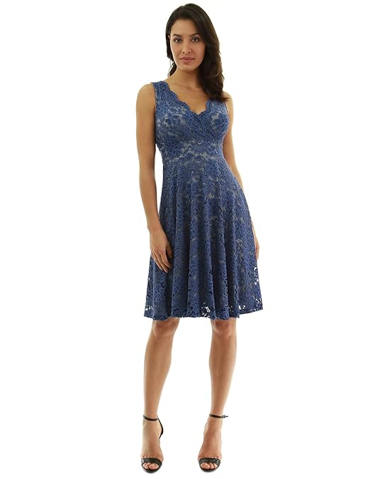 PattyBoutik Damen Blumenspitze Overlay Fit und Flare Kleid