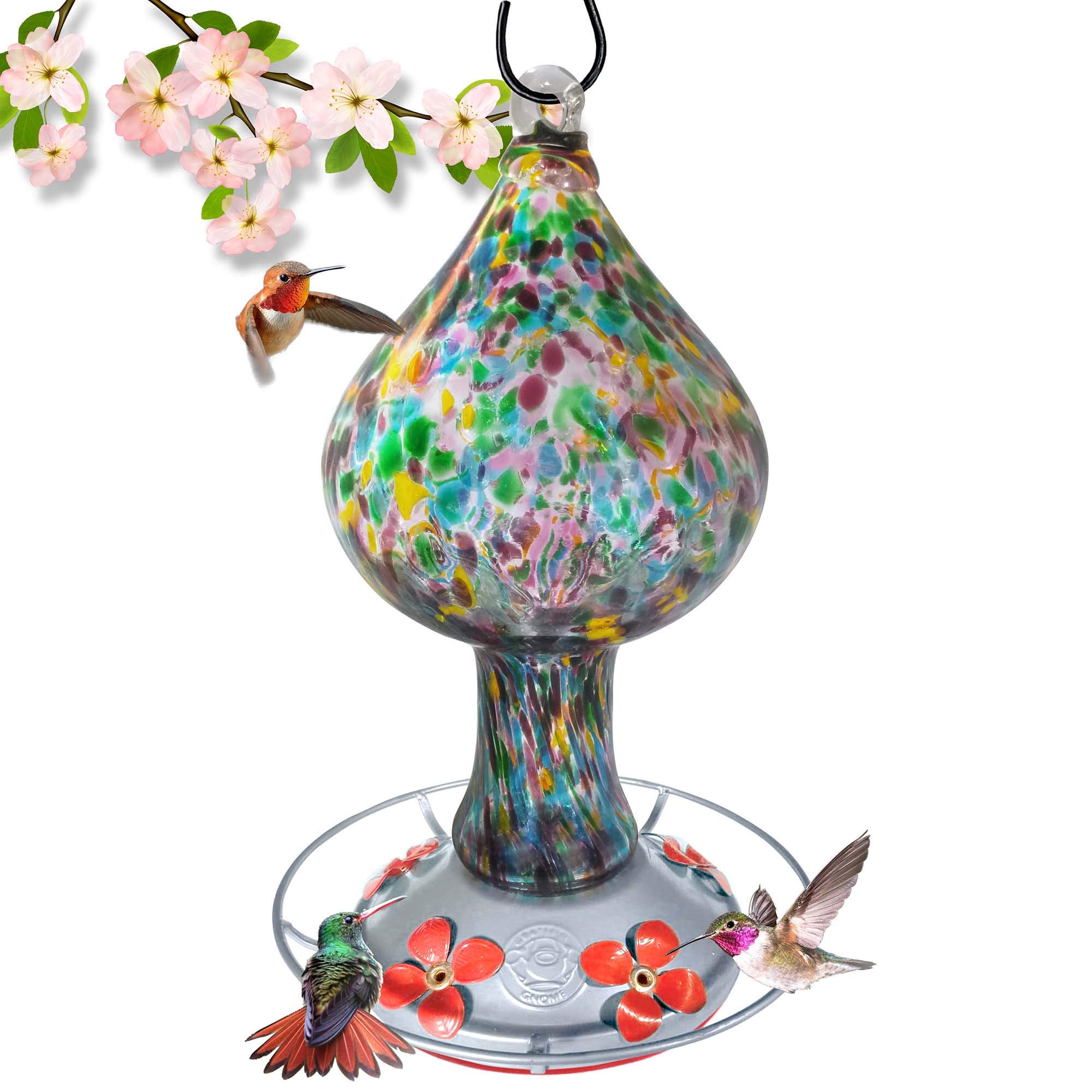 Hummingbird Feeder Hand Blown Glass Nectar Storage Purple Speckled