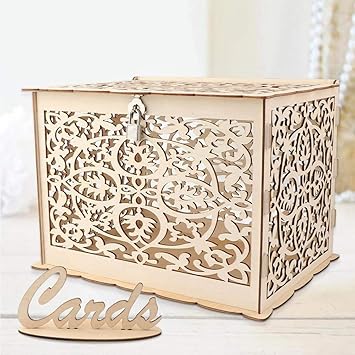 Amazon Com Funyear Diy Rustic Wedding Card Box With Lock Wooden Gift Card Box Holder Money Box For Wedding Reception Deco Baby Showers Birthday Party Decorations Home Improvement
