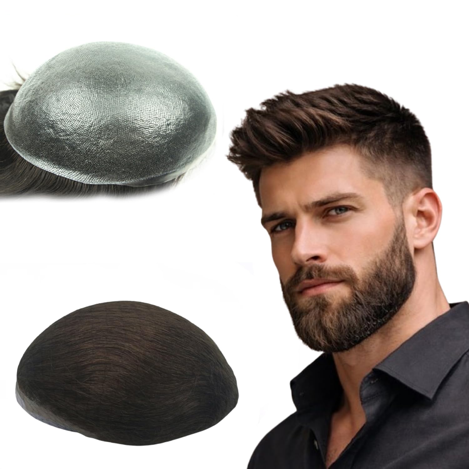 NLW Human Hair Toupee for men 0.04mm Thin Skin Double Knots Silicone toupee Hair prosthesis hair replacement system Gents hair piece Straight hair piece for man 10x8" base Men's #2 Dark brown