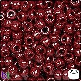 BeadTin Maroon Opaque 9mm Barrel Plastic Pony Beads (500pcs)
