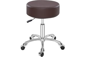 Lilfurni Swivel Rolling Stool Round Chair,Thick Sturdy Padding,Adjustable Stool with Wheels for Doctor,Medical,Massage Salon,Office,Shop(no Back, Brown)