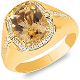 MAX + STONE Big 5 Carat Cushion Cut Gemstone Ring with White Sapphire Halo | 14k Gold over Silver Ring with Anti-Tarnishing & Hypoallergenic Properties in Size 7