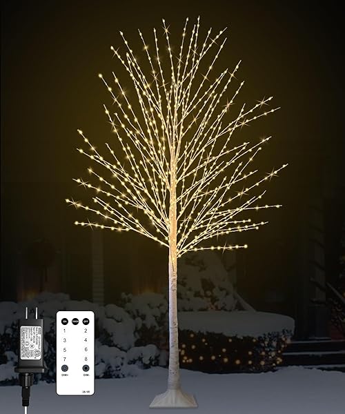 6FT LIGHTED BIRCH TREE, BIRCH TREE WITH 880 LED LIGHTS, 8 TWINKLING MODES AND TIMER, DIMMABLE, TWINKLE CHRISTMAS TREE FOR INDOOR OUTDOOR HOME PARTY GARDEN WEDDING DECORATIONS