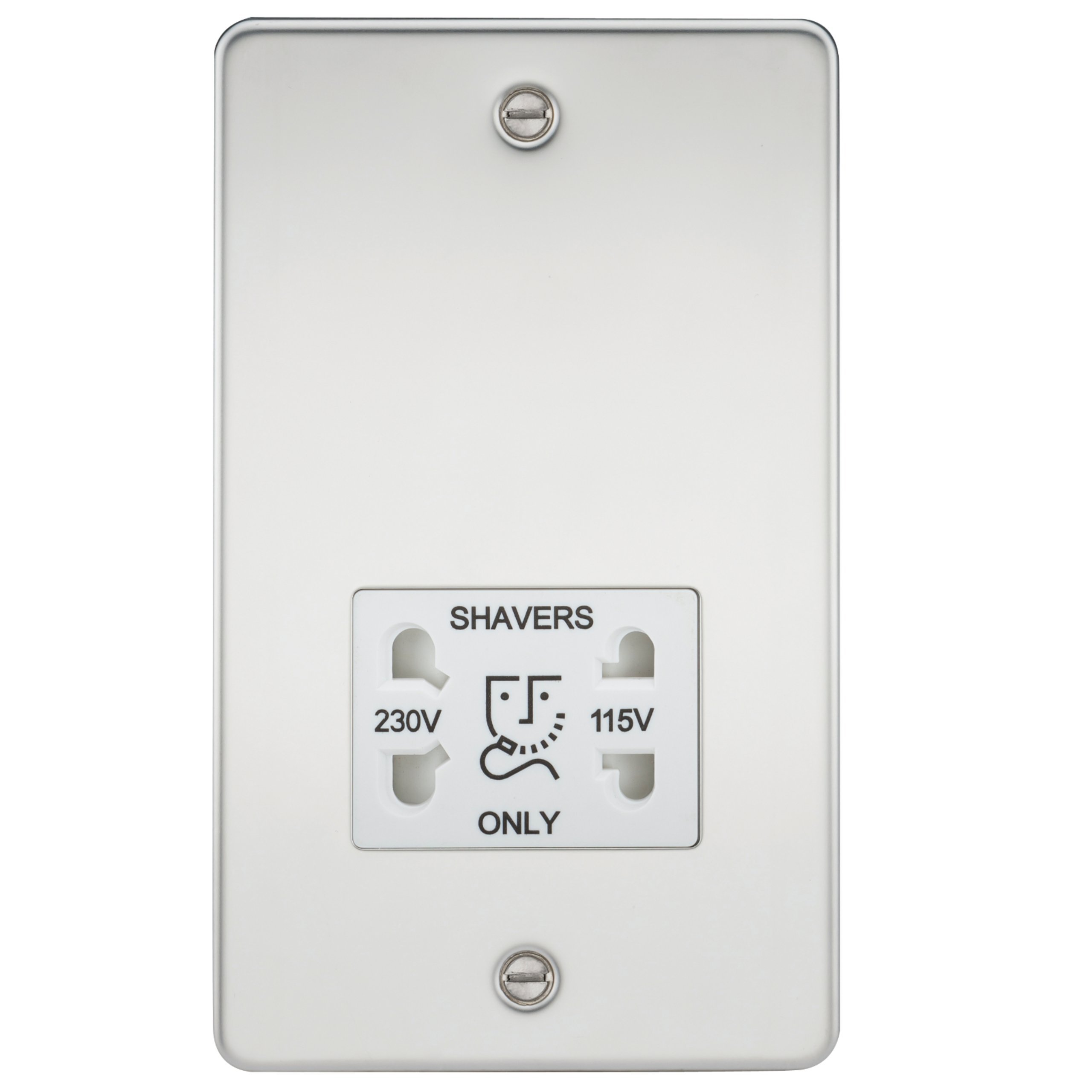 Knightsbridge FPAV8900PCW 115/230 V Flat Plate Dual Voltage Shaver Socket with White Insert - Polished Chrome