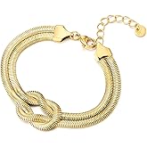 COOLSTEELANDBEYOND Women's Gold Color Double Strand Knot Bracelet, Elegant Serpentine Chain Stainless Steel, Adjustable