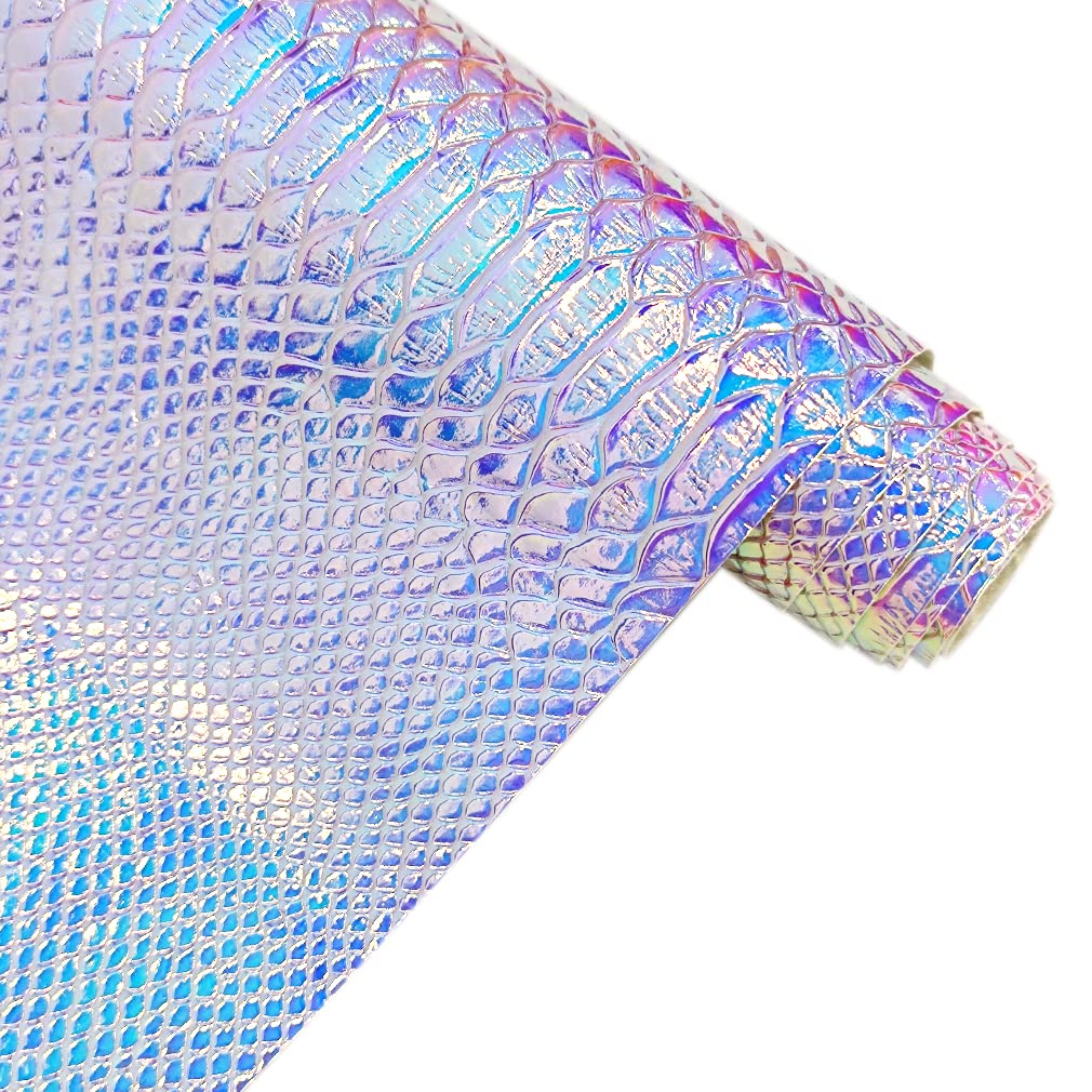 30x135cm Holographic Crocodile Skin Vinyl, Metallic Alligator Faux Leather, Embossed Craft Fabric for DIY Sewing Project (Iridescent)