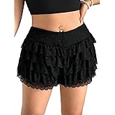 MakeMeChic Women's Plus Size Ruffle Shorts Floral Layered Lace Lolita Elastic Waist Pumpkin Short