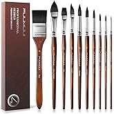 Watercolor Brushes Professional, Fuumuui 10Pcs Synthetic Squirrel Hair Watercolor Paint Brush Set for Artists with Wide Flat, Round, Detail, Dagger, Cat's Tongue for Watercolor Gouache Inks Painting