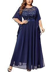 Miusol Women's Plus Size Sequin Lace with Ruffle