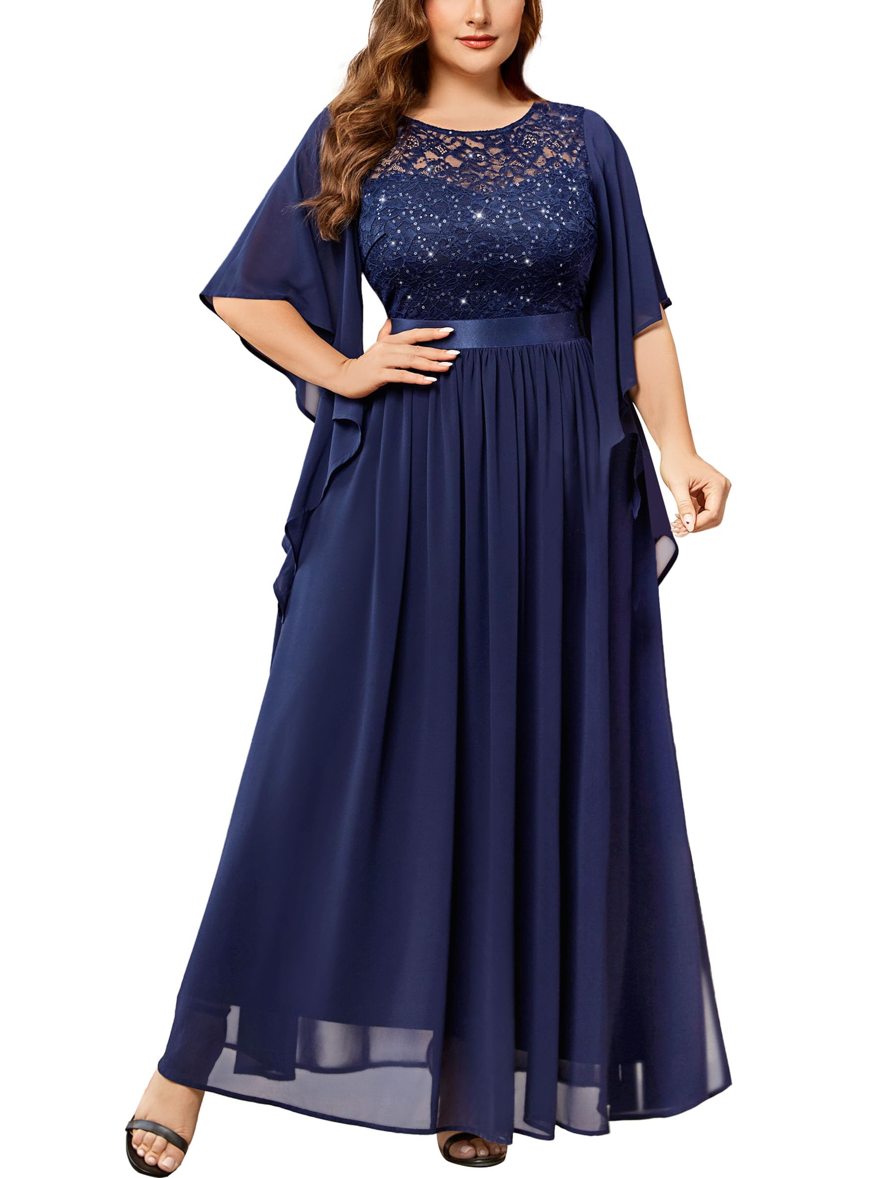 Miusol Women's Plus Size Sequin Lace with Ruffle