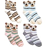 LUCKIEY 4 Pairs Womens Fuzzy Socks Winter Warm Fluffy Soft Slipper Home Sleeping Cute Dog Animal Coral Fleece Socks