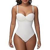 SHAPSHE Low Back Shapewear for Women Plunge Sleeveless Sexy White Corset Tops Going Out Bodysuits Shapewear Tummy Control Backless Thong Tank Tops