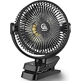 Clip On Fan 8 Inch, 12000mah Rechargeable Battery Powered Portable Fans With Remote Control, Lights, 5 Speeds, Timer, Strong Clamp USB Clip Fan for Bed, Stroller, Desk, Golf Cart, Tent, Treadmill